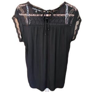 Daniel Rainn Black Blouse‎ - Elegant Lace Detail Top - Size L
